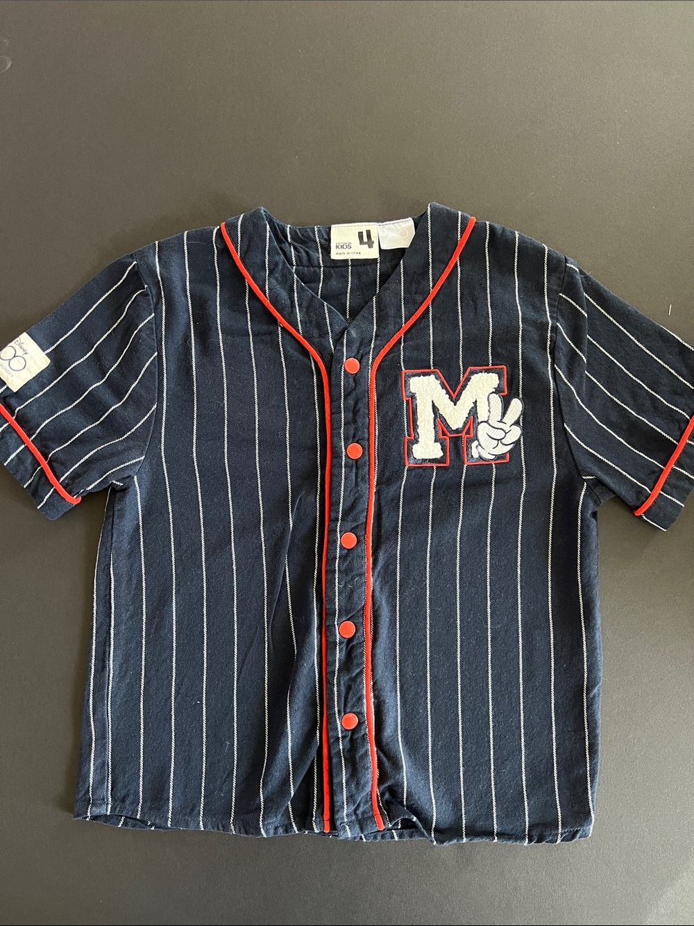 Cotton On Disney 100 Navy Pinstripe Mickey Mouse Baseball Jersey